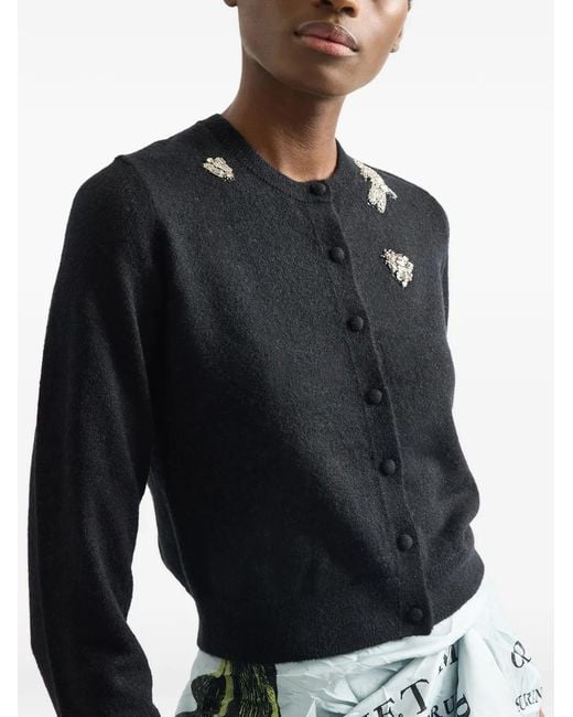 Erdem Black Embellished Crew Neck Cardigan
