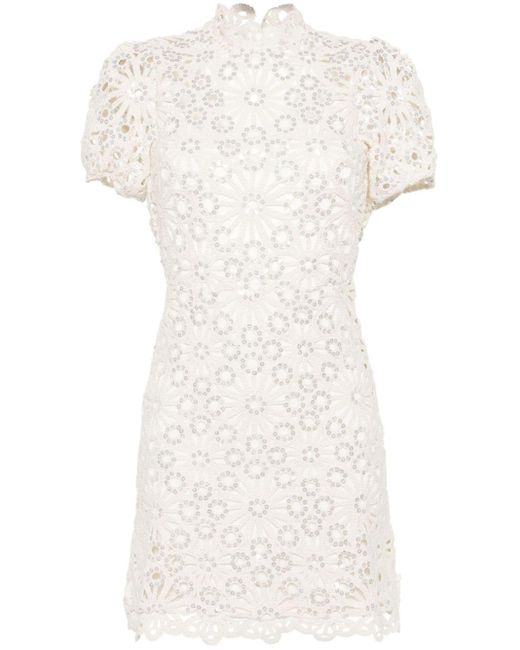 Maje White Sequin-embellished Crochet Minidress