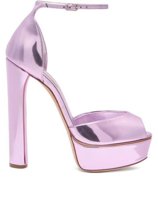 Casadei Pink 140Mm Flora Intestellar Metallic Platform Heeled Sandals