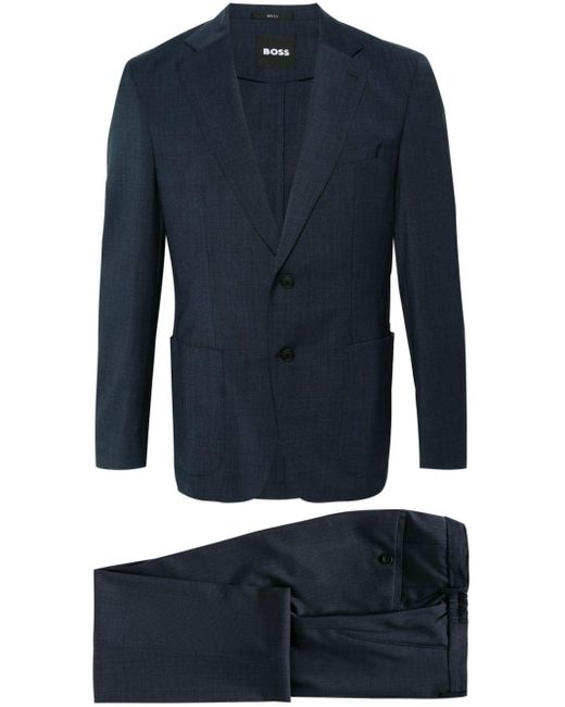 Boss Blue Virgin-wool Single-breasted Suit for men