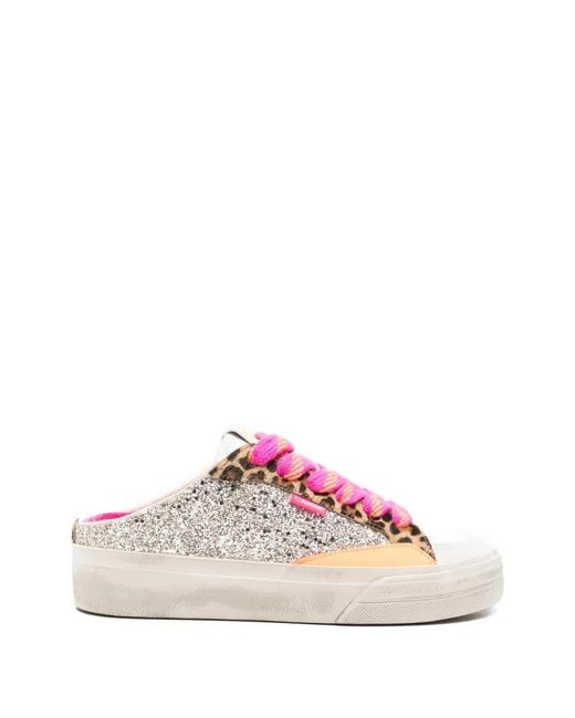 Crime London Pink Glitter Leopard-Pattern Slip-On Sneakers