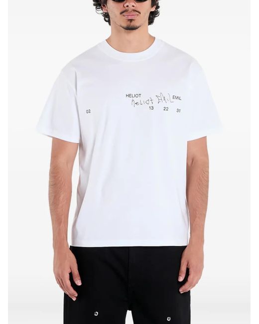 HELIOT EMIL White Fulgens Signature-Print T-Shirt for men