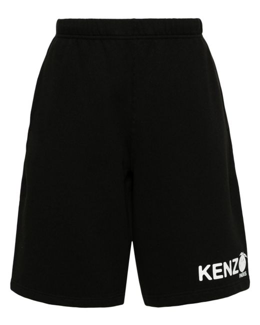 KENZO Black Orange-print Cotton Track Shorts for men