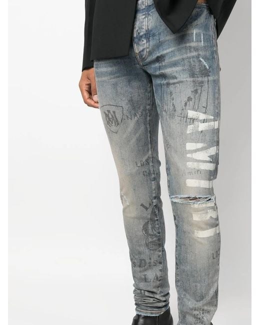 Amiri Blue Slim-Fit Illustration Print Jeans for men