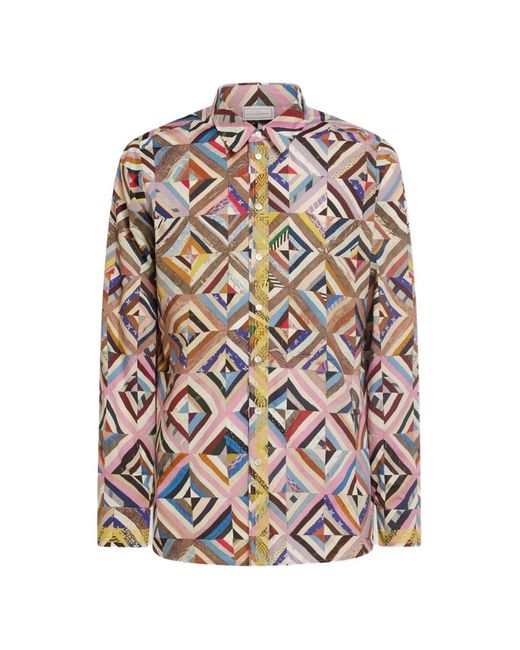 Pierre Louis Mascia White Geometric-Print Patchwork-Effect Shirt