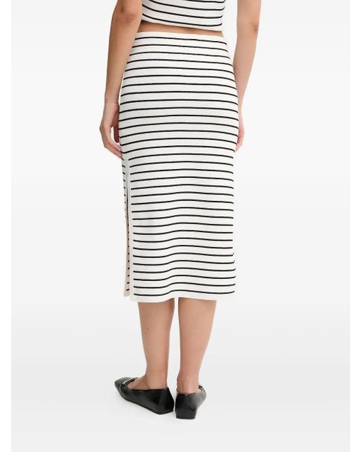 DKNY White Striped Side-Split Midi Skirt