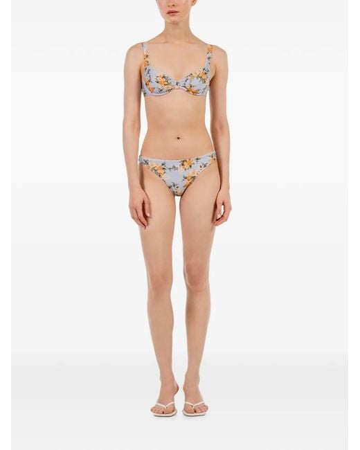 Agua Bendita Blue Hacienda Valle Floral-Embroidered Bikini Top