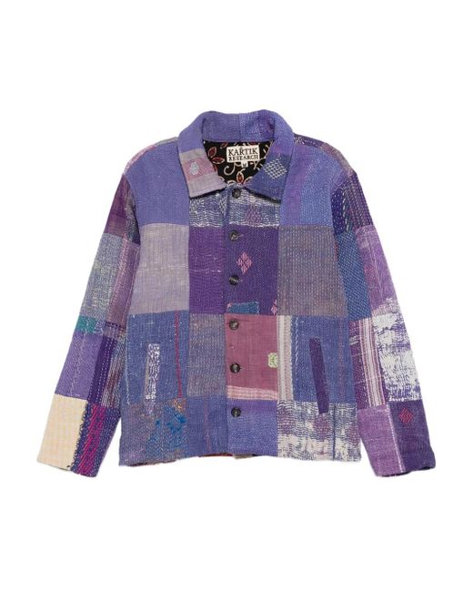 Kartik Research Purple Kantha Patchwork Jacket for men