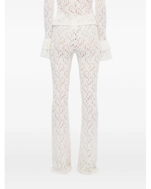 MSGM White Pantalon En Dentelle À Coupe Évasée