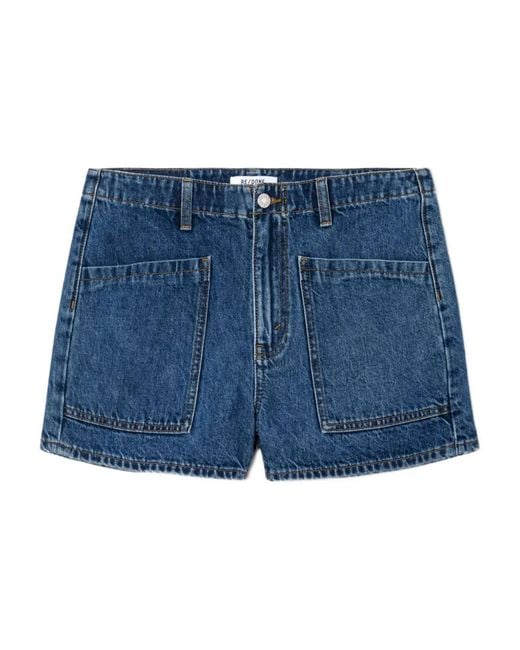 Re/done Blue The Bender Pocket-Detail Denim Shorts