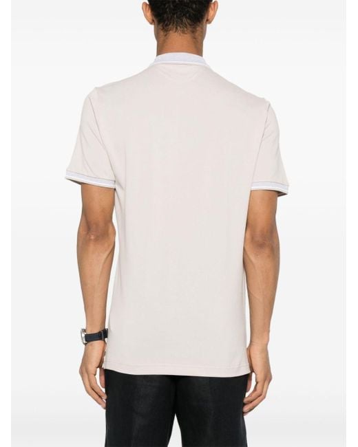 Eleventy White Stripe-detail Cotton Polo Shirt for men
