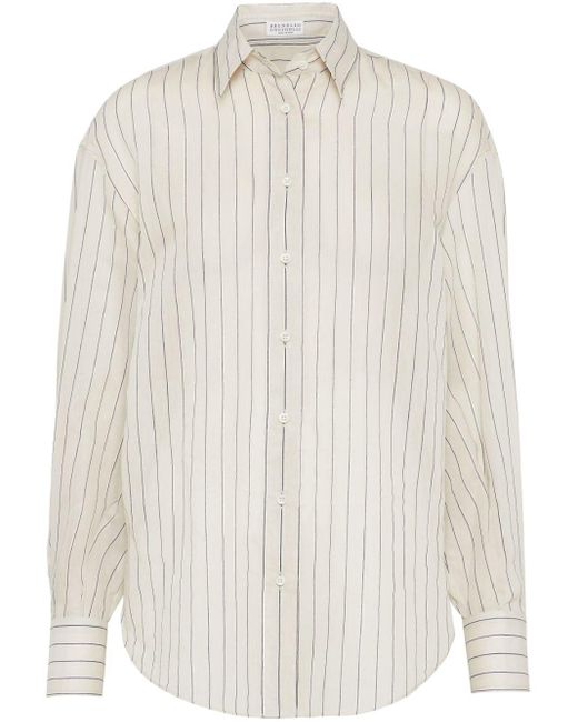 Brunello Cucinelli White Striped Cotton-blend Shirt