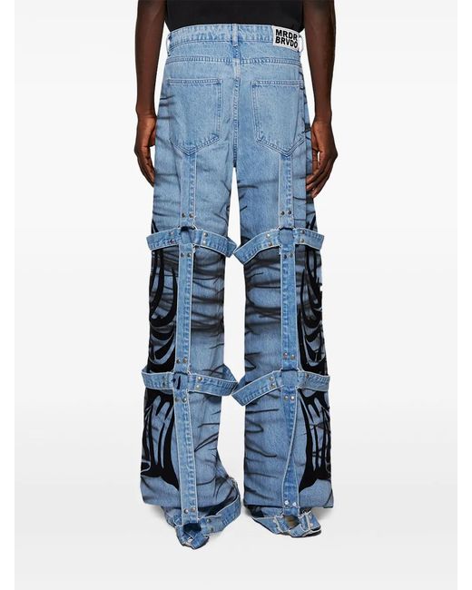 Who Decides War Blue Winged Logo Bondage Jeans for men