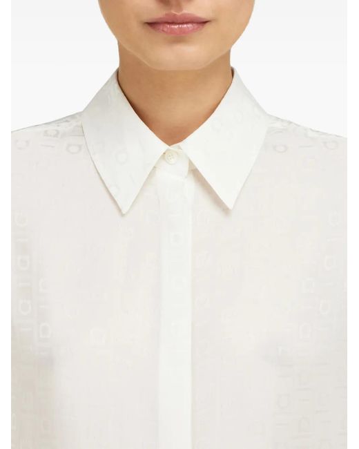 Ferragamo White Monogram Print Silk Shirt