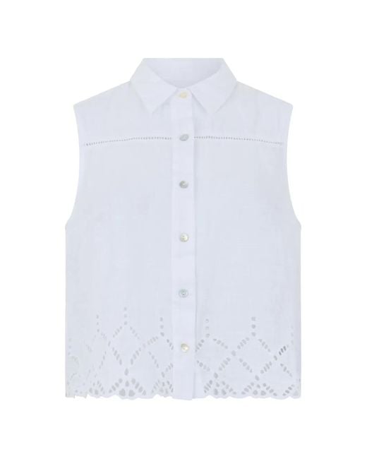120% Lino White Broderie-Anglaise Blouse