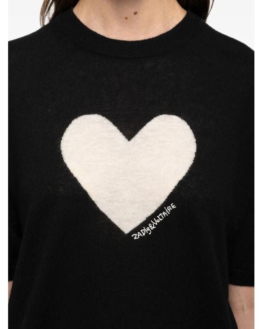 Zadig & Voltaire Black Heart-Intarsia Cashmere T-Shirt