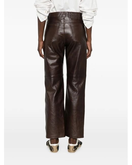 Max Mara Gray Pesca Leather Trousers
