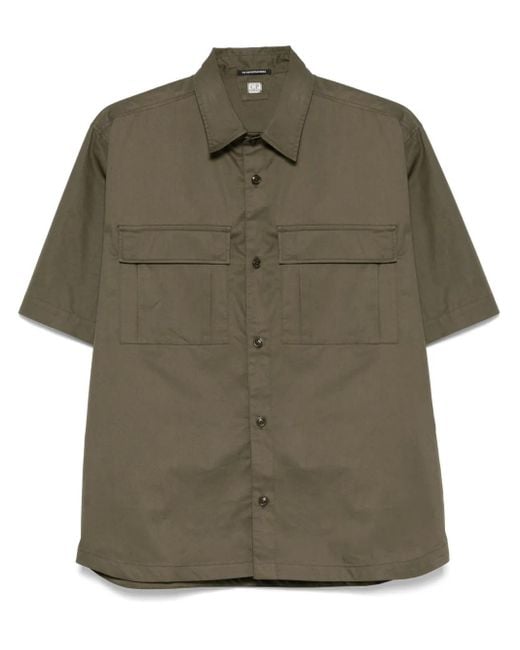 C P Company Green Logo-Patch Cotton Shirt for men