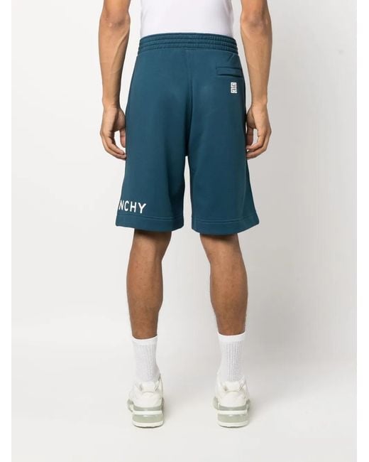 Givenchy Blue Logo-Print Jersey Track Shorts for men