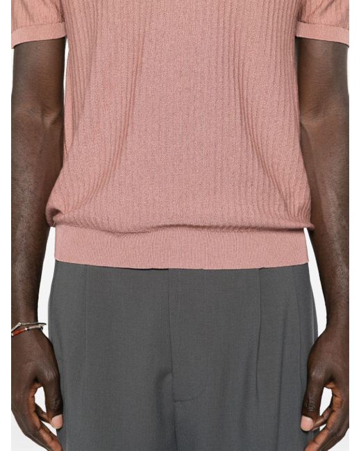 Roberto Collina Pink Split-neck Ribbed Polo Shirt for men