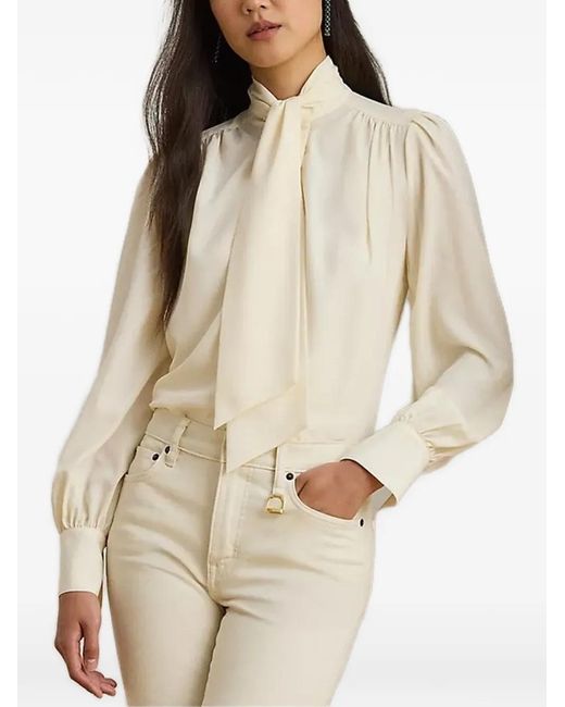 Ralph Lauren Natural Tie-Neck Blouse