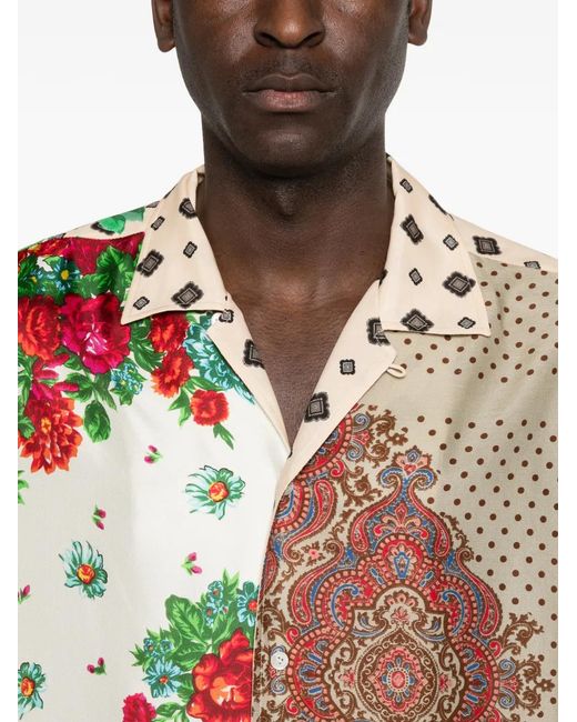 Moschino Red Patchwork Short-Sleeve Shirt With Floral for men