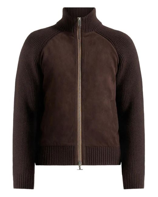 Manière De Voir Brown Rami Faux-Suede & Knit Jacket for men