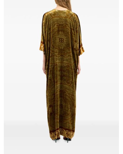 Pierre Louis Mascia Green Kanada Baroque-Motif V-Neck Maxi Dress