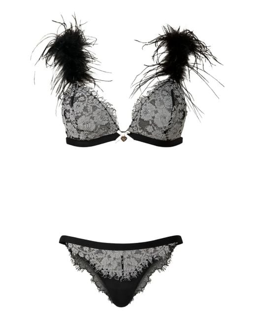 Twinset Black Spitzen-Bh-Set Mit Federbesatz