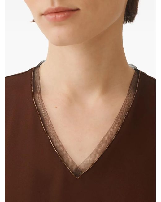 Top con apliques y cuello en V Fabiana Filippi de color Brown