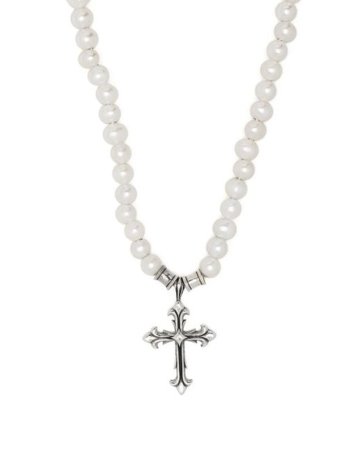 Emanuele Bicocchi White Cross Pendant Pearl Necklace