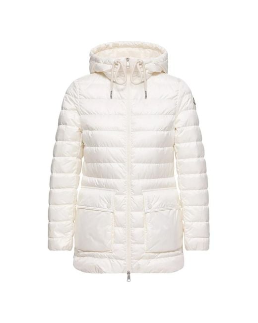 Moncler White Hooded Quilted Coat