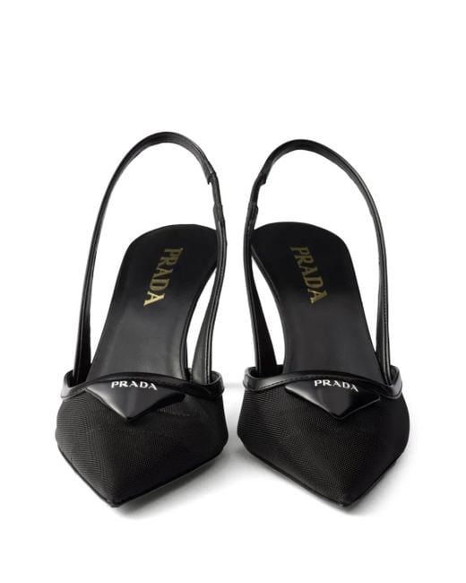 Prada Black Mesh Triangle Slingback Pumps 75