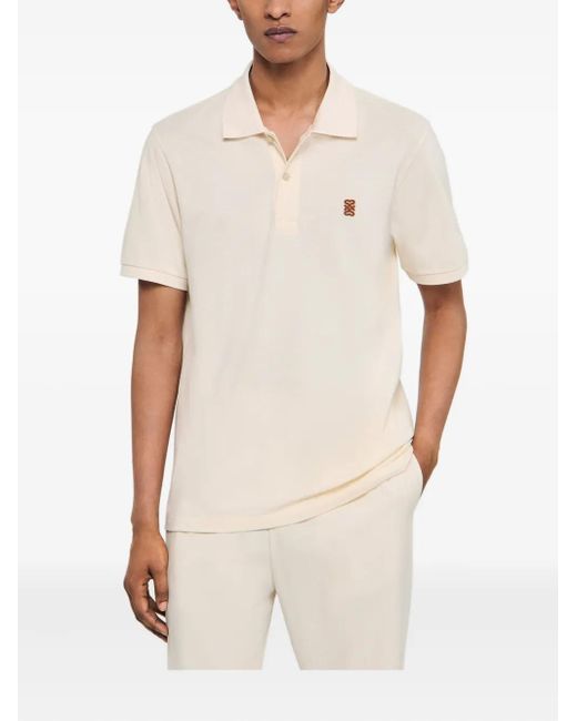 Sandro White Embroidered Cotton Polo Shirt for men