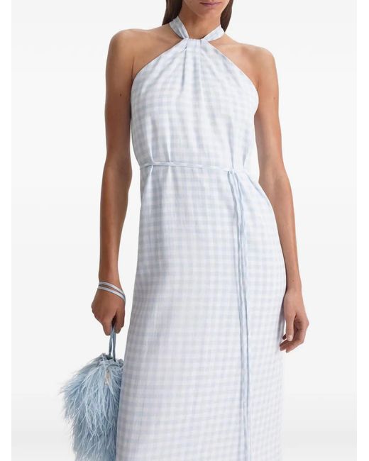 Scanlan Theodore White Gingham-Check Halterneck Maxi Dress