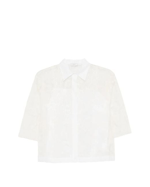 Peserico White Sequin Button-Up Shirt