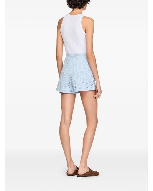 Sandro Blue High-Waisted Beaded Crochet Shorts