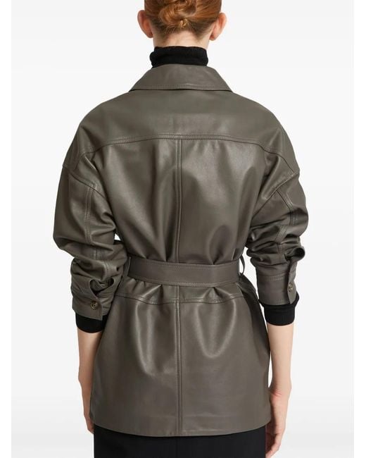 Yves Salomon Gray Belted Leather Jacket