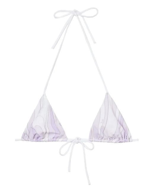 Emilio Pucci White Marmo-Print Triangle Bikini Top