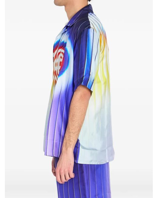 Casablanca Blue Shockwave Short-Sleeve Silk Shirt for men