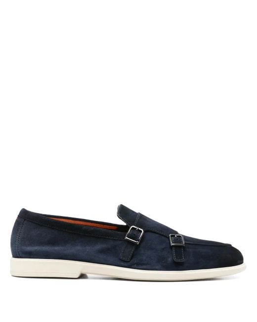 Santoni Blue Suede Monk Shoes for men