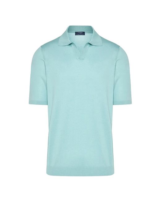 Barba Napoli Blue Open-Collar T-Shirt for men