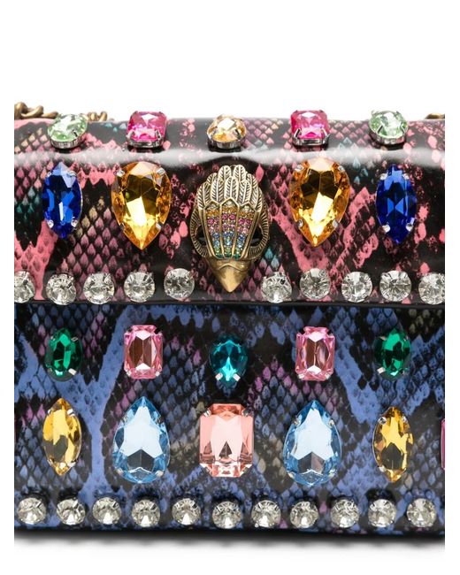 Kurt Geiger White Mini Kensington Jewelled Snake-Print Shoulder Bag
