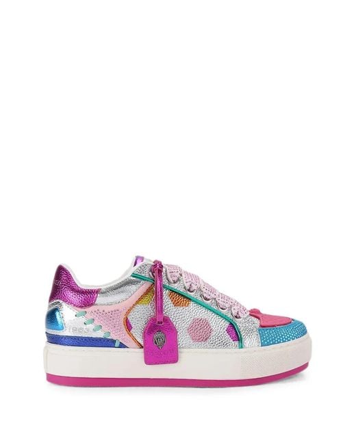 Kurt Geiger Pink Crystal-Embellished Metallic Leather Sneakers