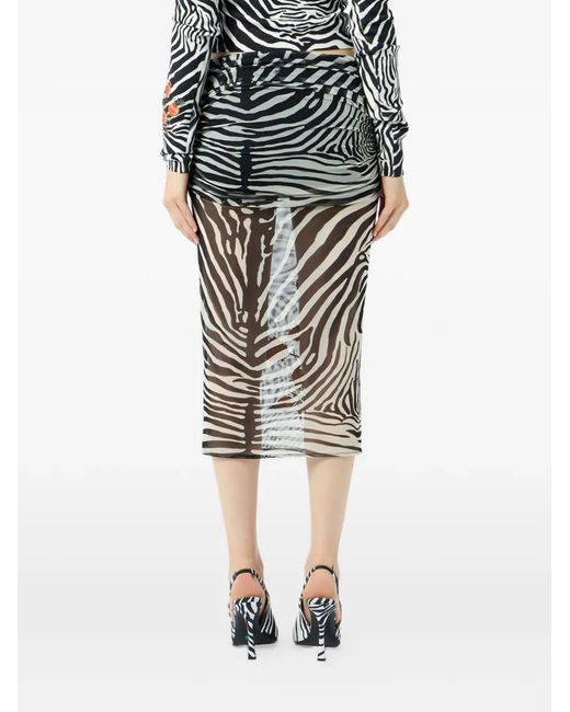 Blumarine Black Jupe Brodée À Imprimé Zébré