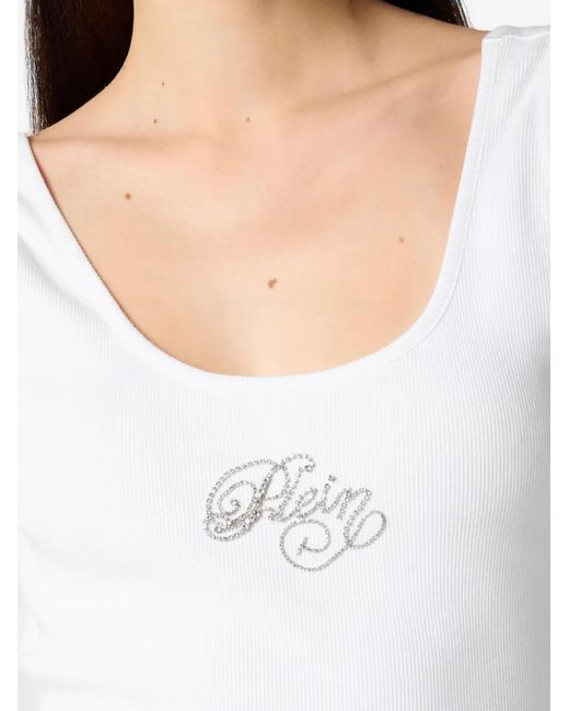 Philipp Plein White Mini Logo-Detail Dress