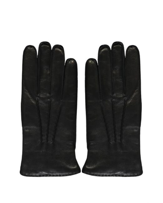 Moorer Black Topstitched Leather Gloves for men