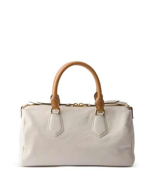 Prada Natural Small Leather Top-Handle Bag