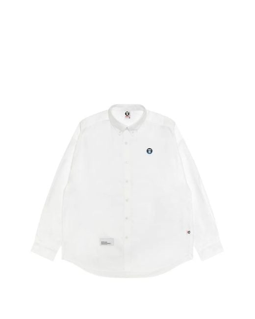 Aape By A Bathing Ape White Moonface Logo-Patch Button-Down Shirt for men
