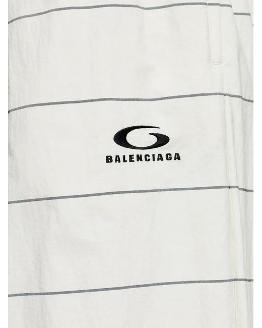 Balenciaga White Striped Logo Trousers for men